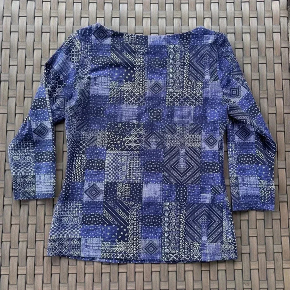 J.McLaughlin Women’s‎ Geometric Navy Blue Boat Neck 3/4 Sleeve Shirt Size Small - Picture 2 of 6